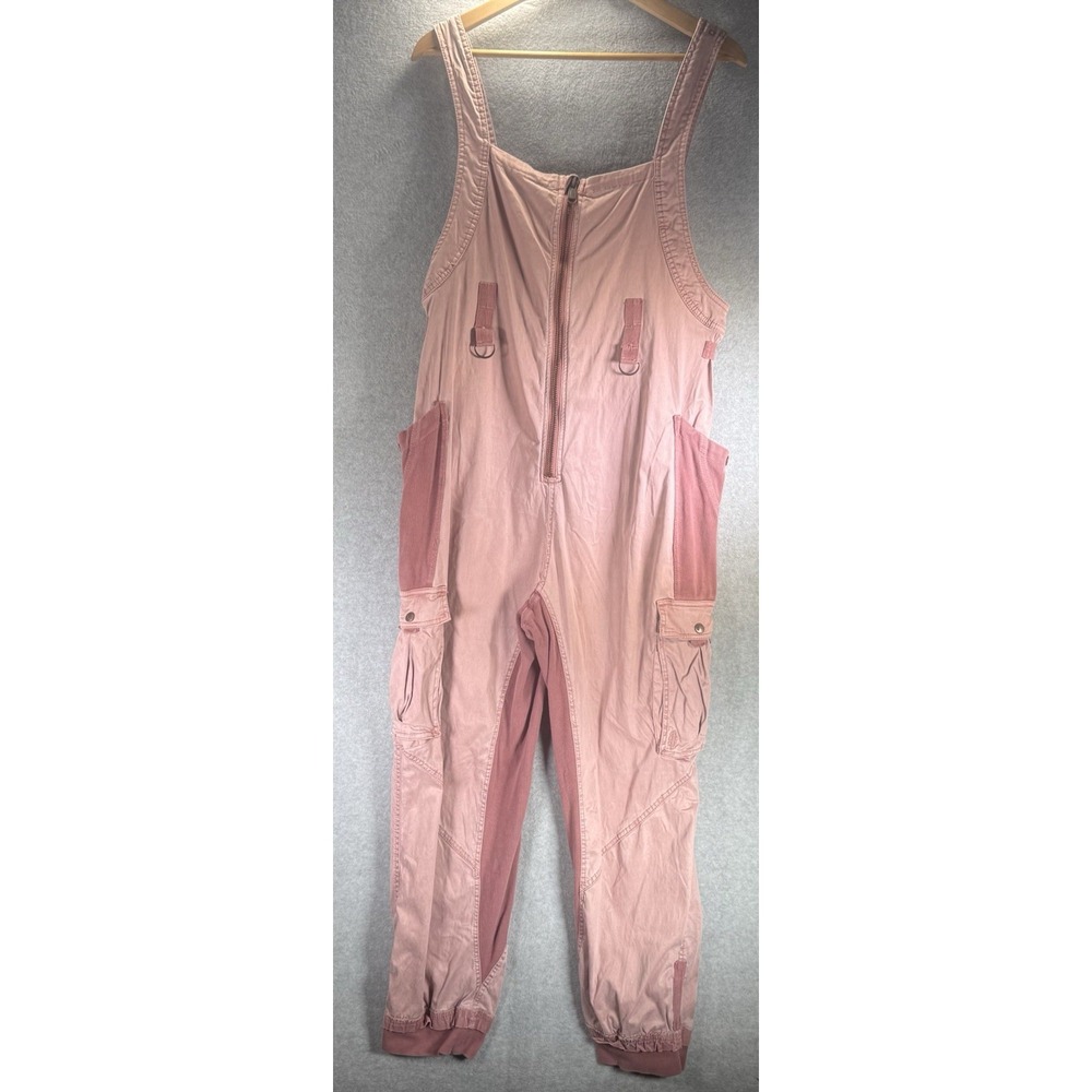 Free People Fast Track Jumpsuit Withered Rose Zip Size XL Cargo Distress Boho
